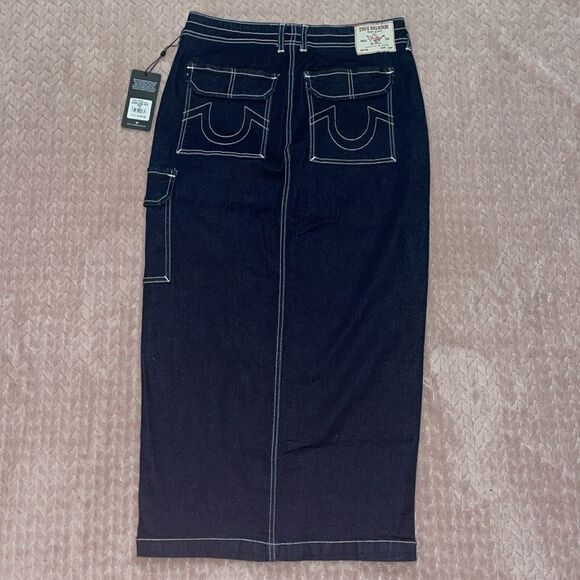 True Religion Womens Blue Denim Cargo Maxi Skirt - Picture 7 of 7